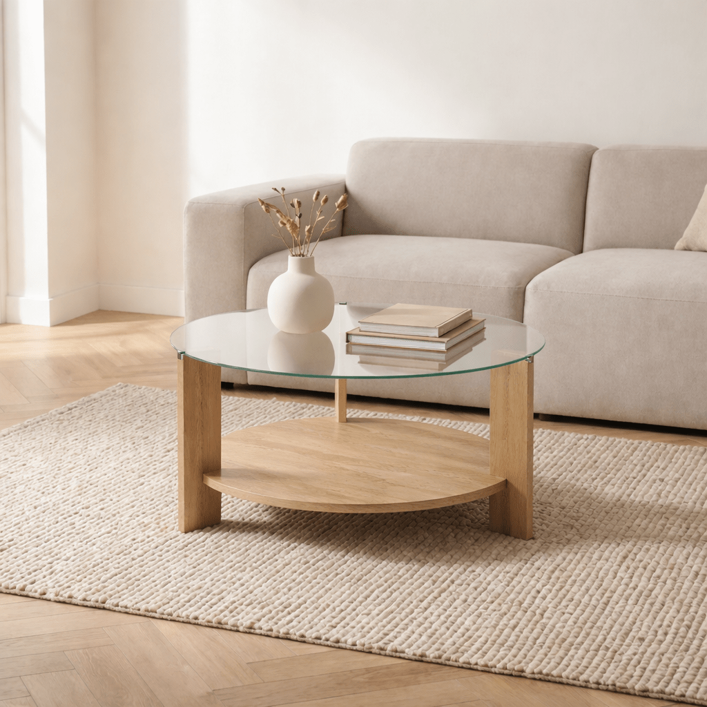 Rundt sofabord eg melamin transparent glas Ø75 cm - Cairo