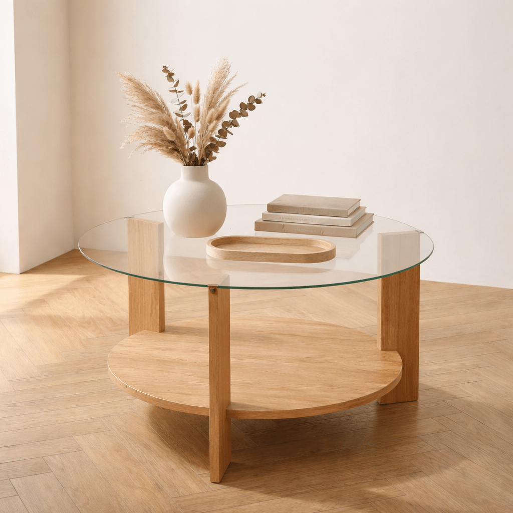 Rundt sofabord eg melamin transparent glas Ø75 cm - Cairo
