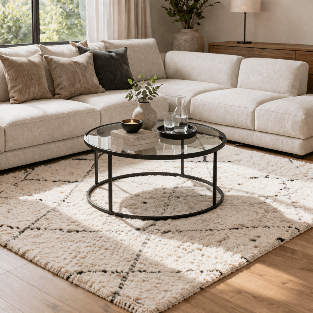 Salontafel Glas Rond zwart metaal - 80 cm - Barlin