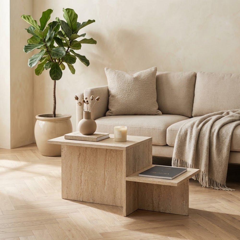 Sofabord Beige Marmorlook Melamin Eterna