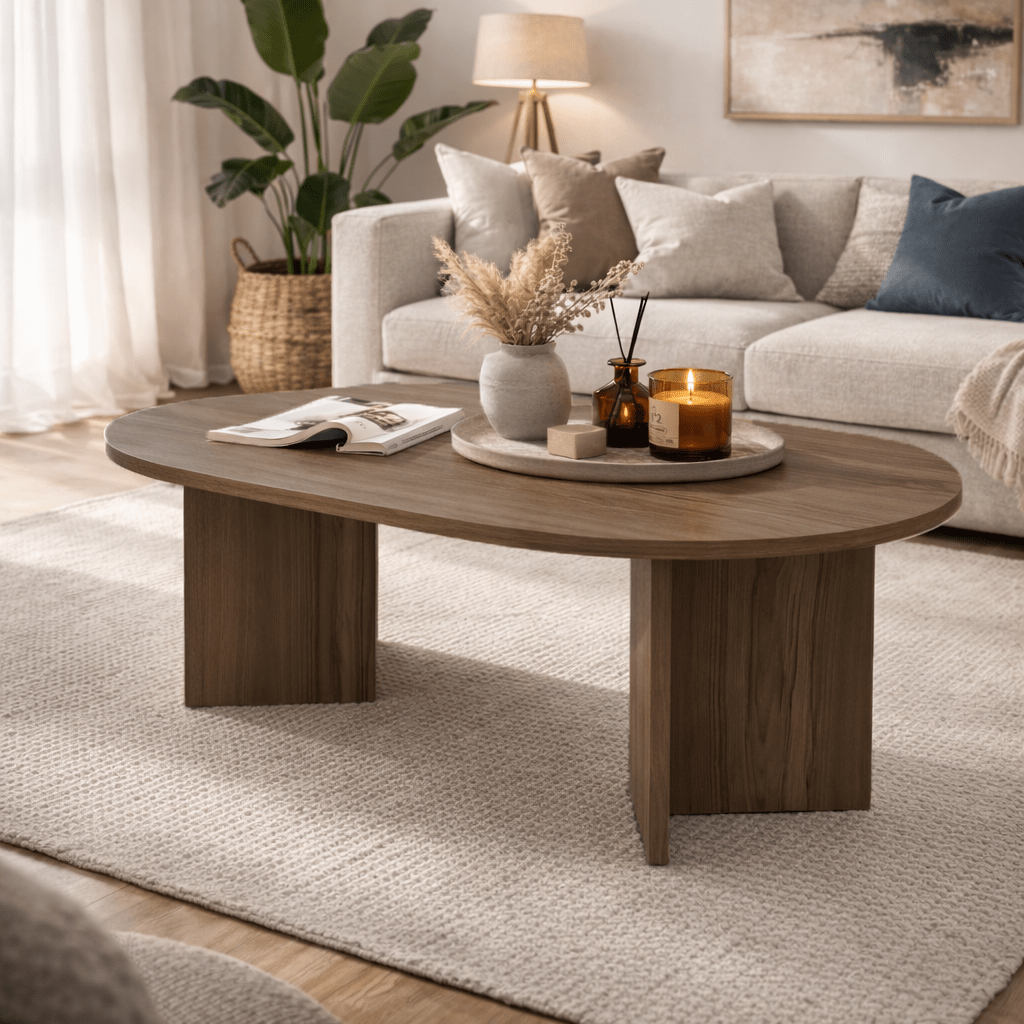 Sofabord valnød melamin bueform Koda 119x60 cm