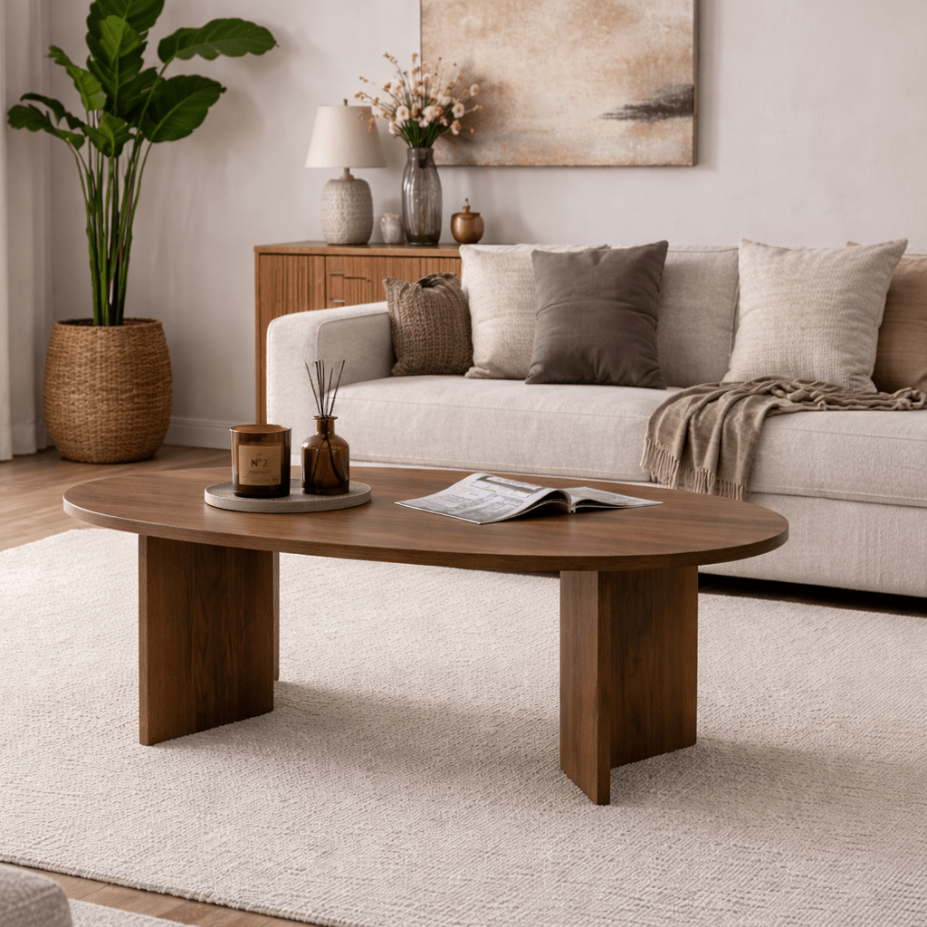 Sofabord valnød melamin bueform Koda 119x60 cm