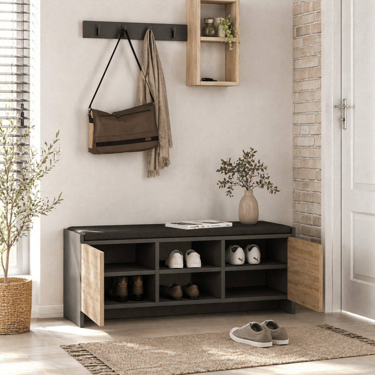 Skoskab Eg med antracitmelamin - seks rum - 110x43x37 cm - Zulla