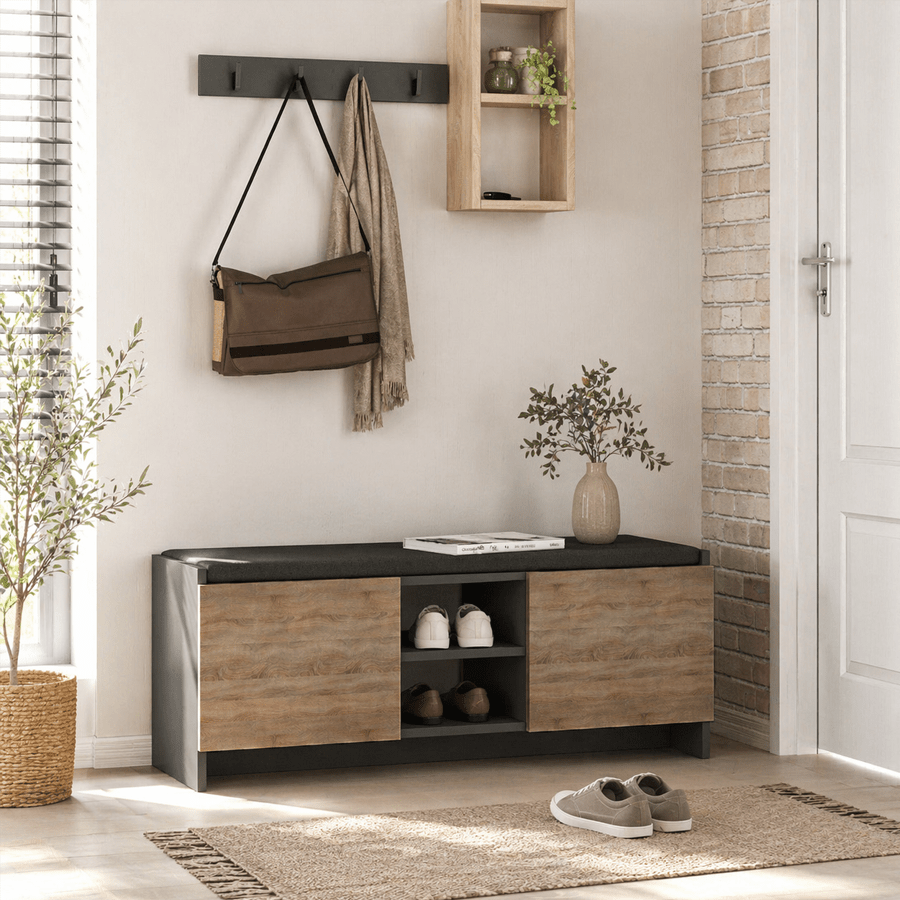 Skoskab Eg med antracitmelamin - seks rum - 110x43x37 cm - Zulla