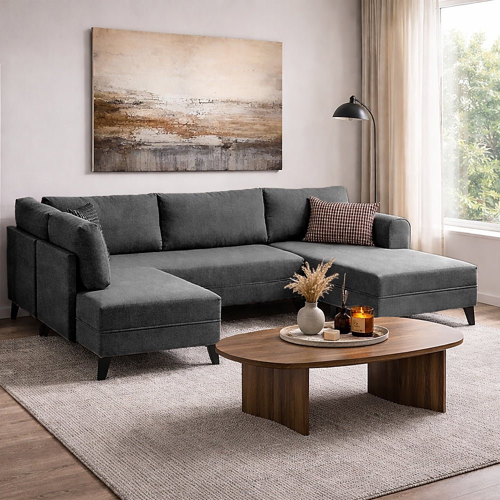 Banken - Slaapbank Antraciet stof - U - bank - XXL 300x202x152cm - Belen - Dimehouse