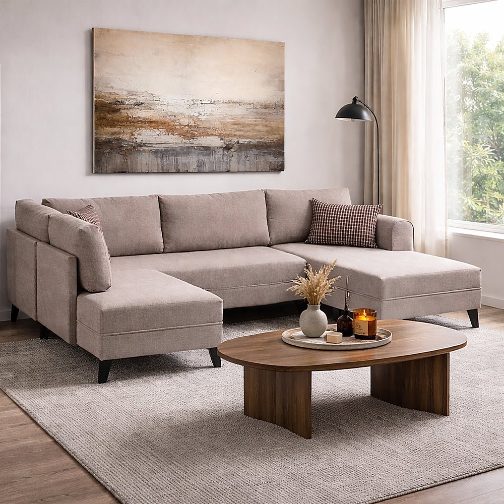 Sovesofa Beige stof - U-sofa - XXL 300x202x152cm - Belen