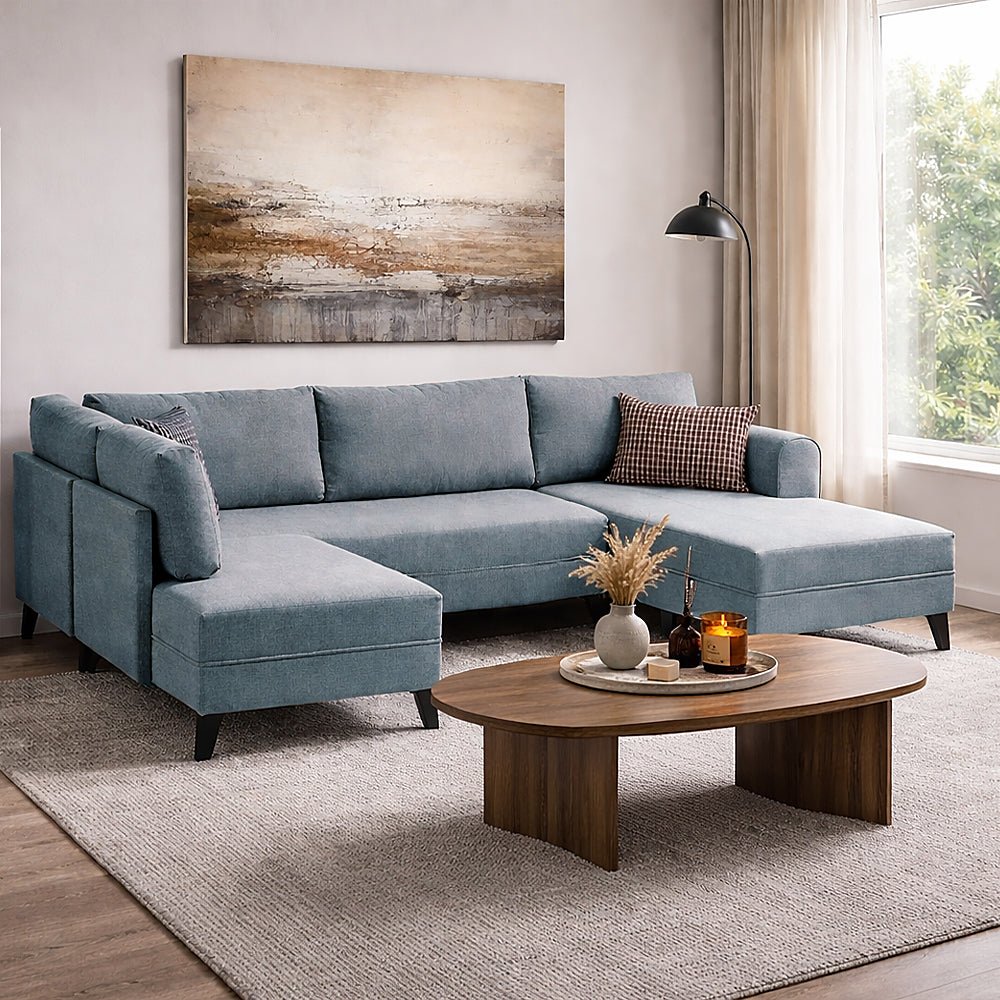 Sovesofa Blåt stof - U-sofa - XXL 300x202x152cm - Belen