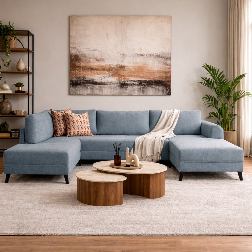 Sovesofa Blåt stof - U-sofa - XXL 300x202x152cm - Belen