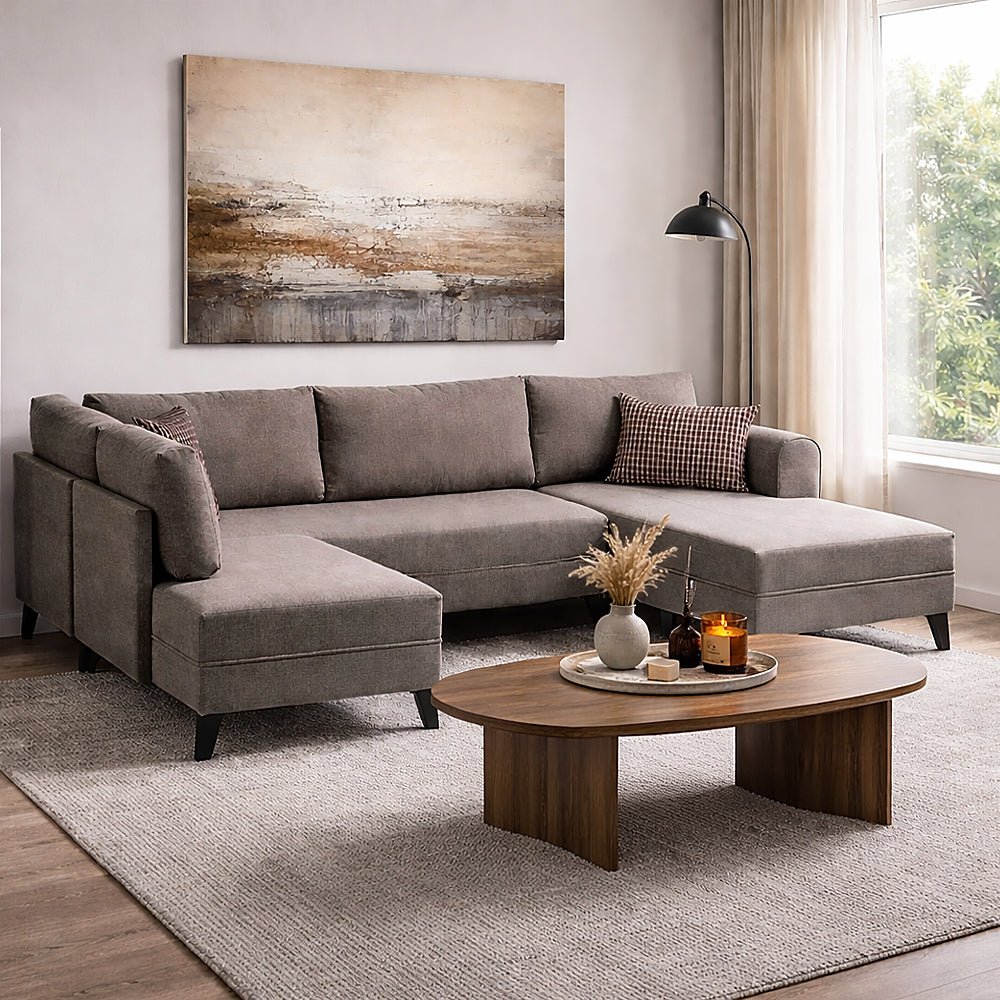 Sovesofa Taupe stof - U-sofa - XXL 300x202x152cm - Belen
