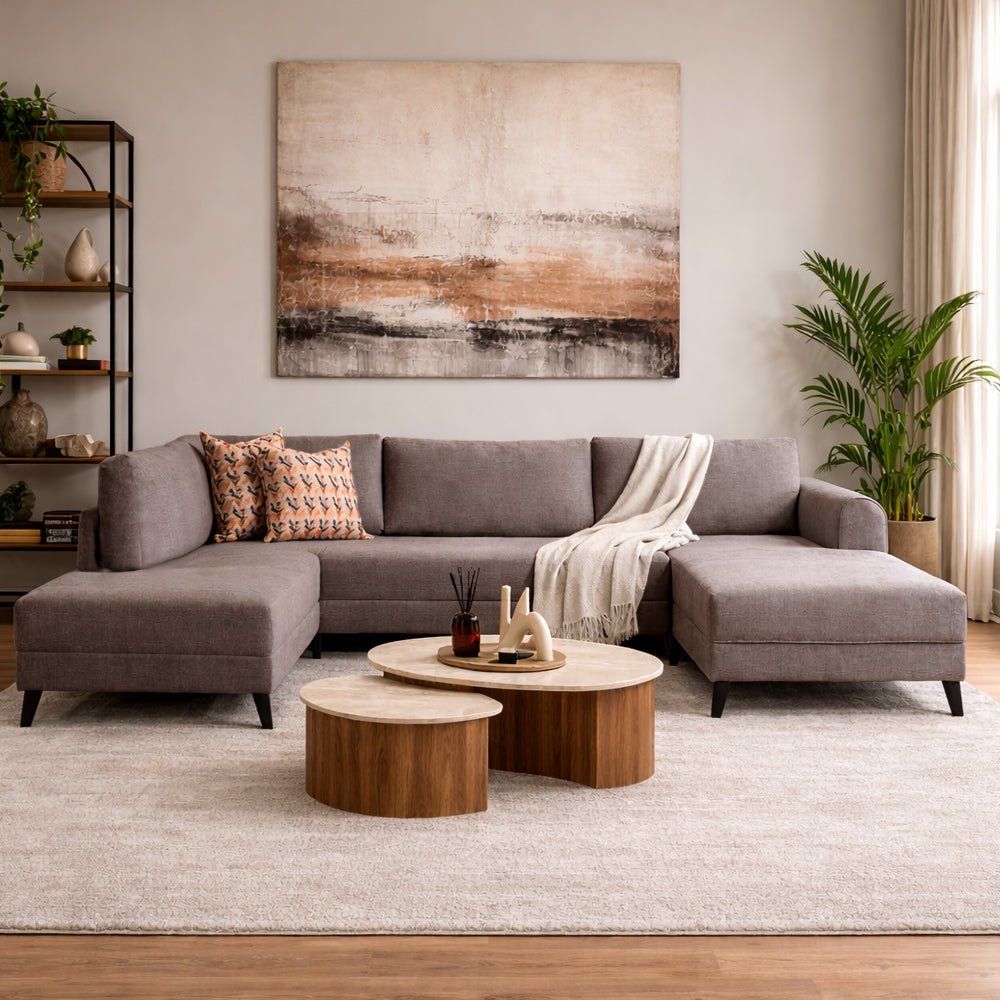 Sovesofa Taupe stof - U-sofa - XXL 300x202x152cm - Belen