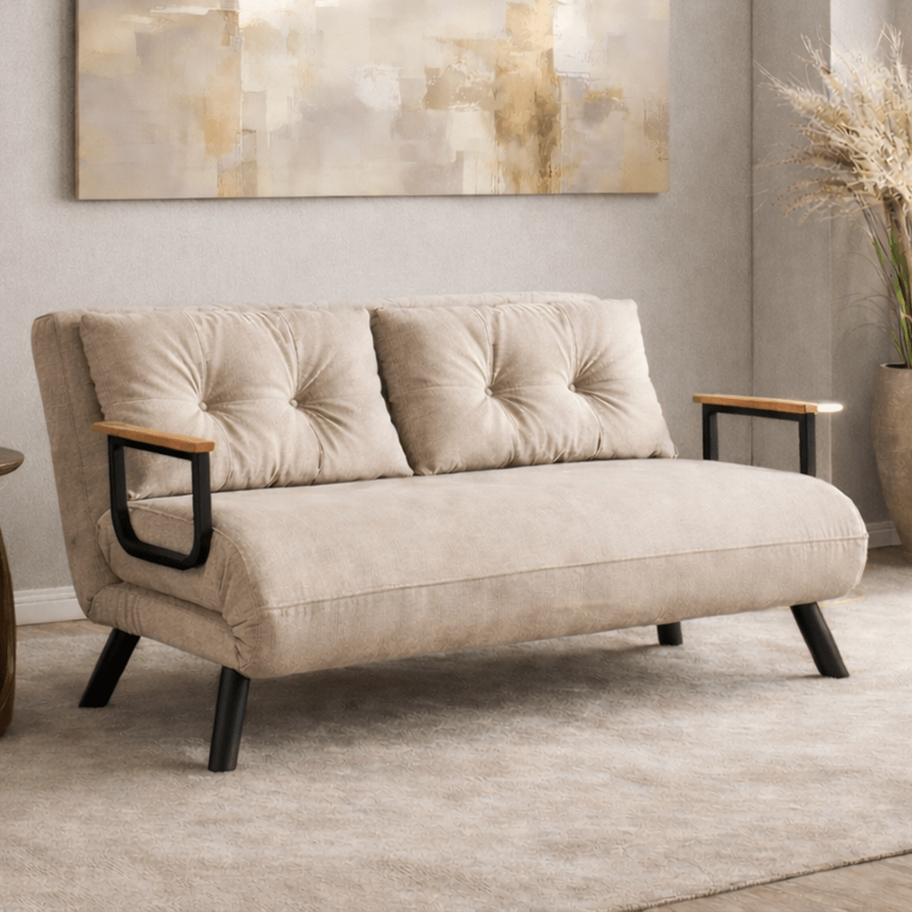 Sovesofa beige hørstof 2 personer - Sando