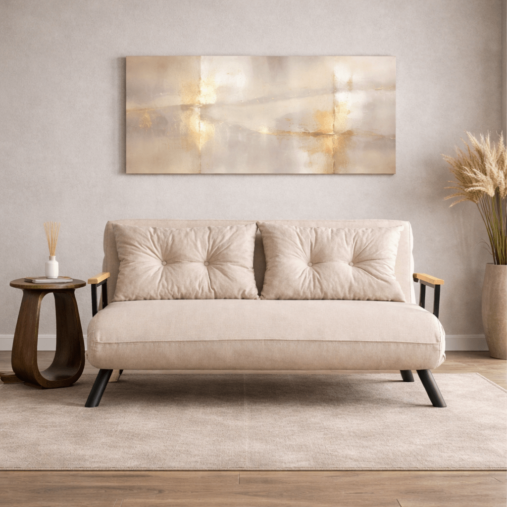 Sovesofa beige hørstof 2 personer - Sando