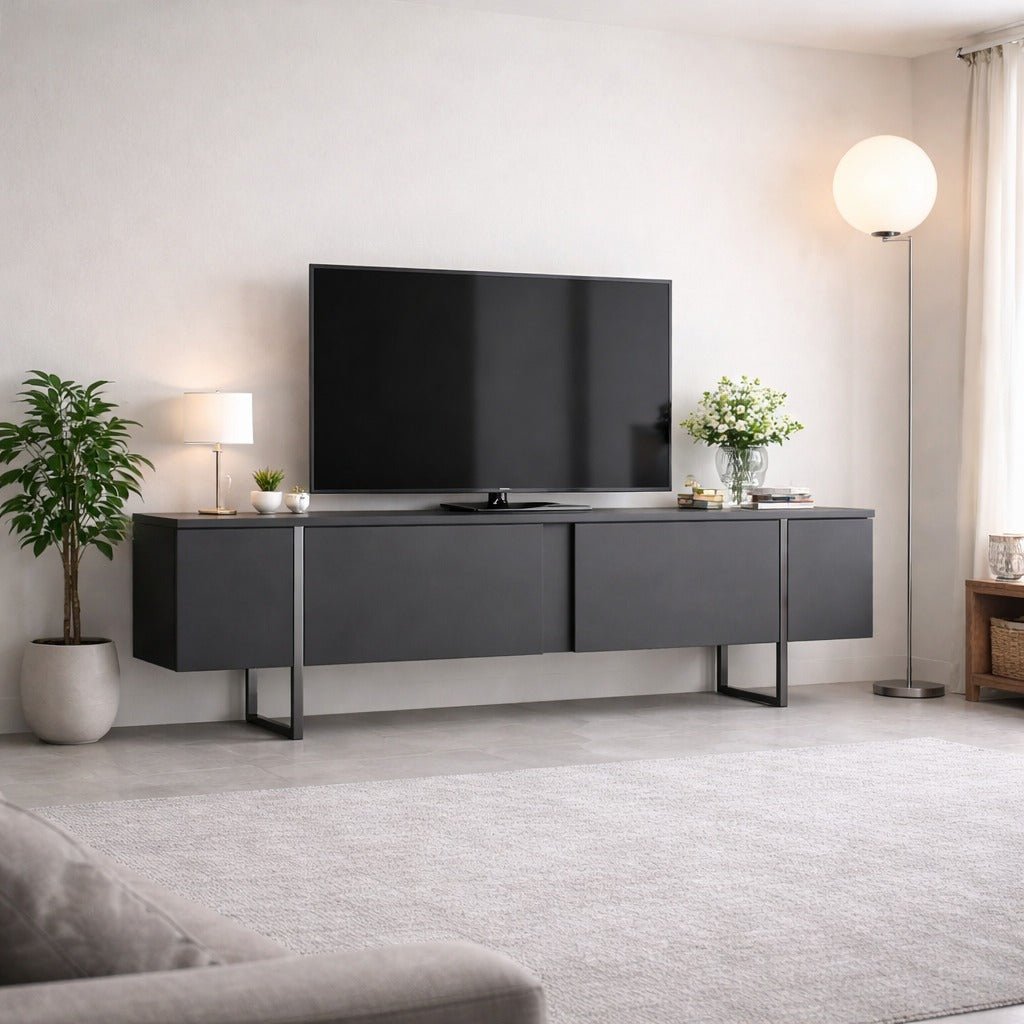 TV Meubels - TV Meubel Antraciet Luxe 180x50x30 - Zilver Frame - Dimehouse