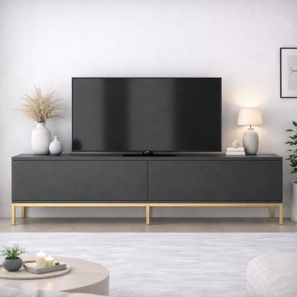 TV Meubels - TV Meubel Lord Antraciet Goud Melamine 180x47x30 cm - Dimehouse