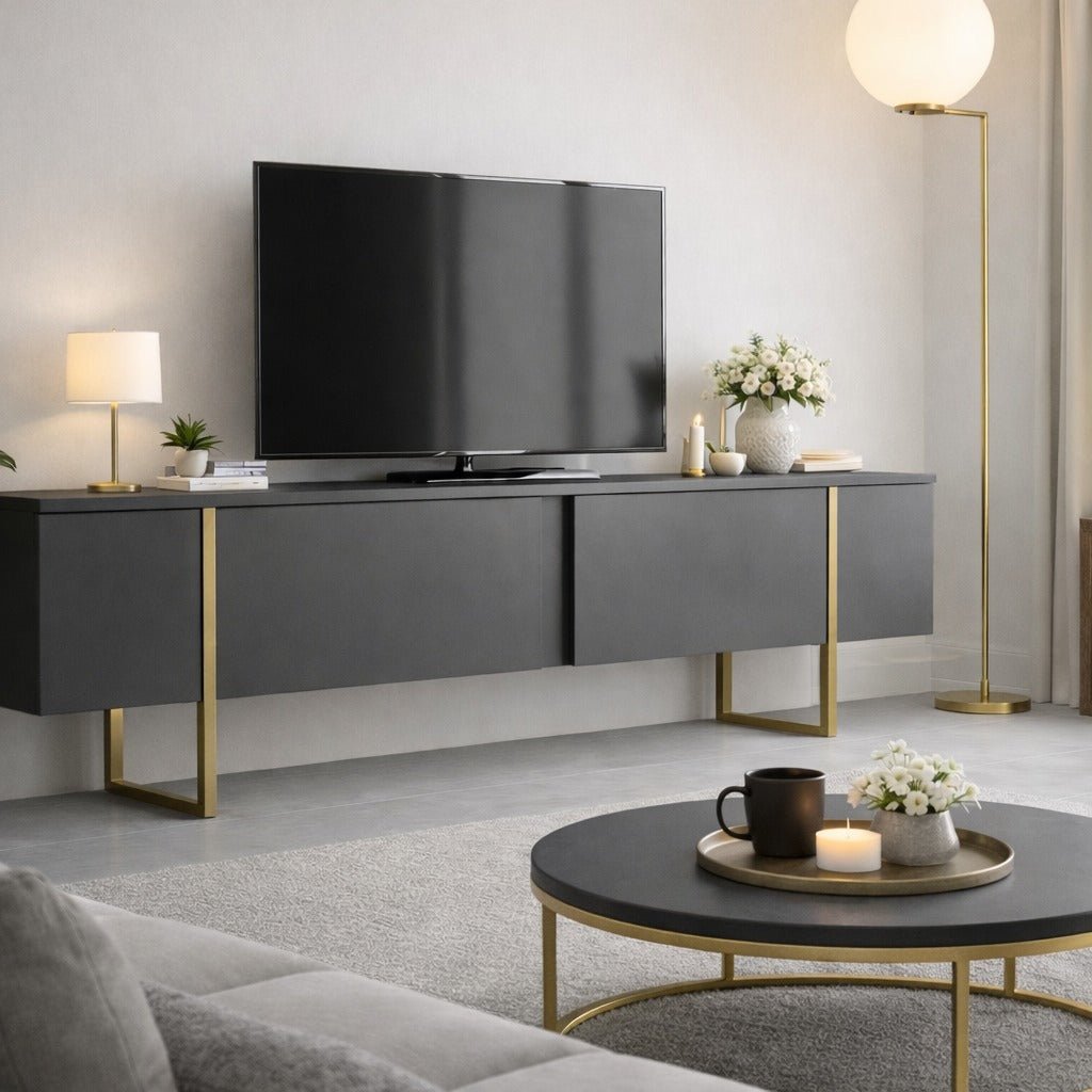TV Møbel Luksus Antracit Guld Melamin 180x50x30 cm