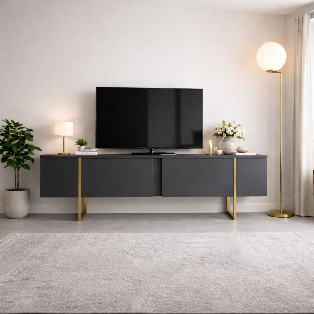TV Møbel Luksus Antracit Guld Melamin 180x50x30 cm