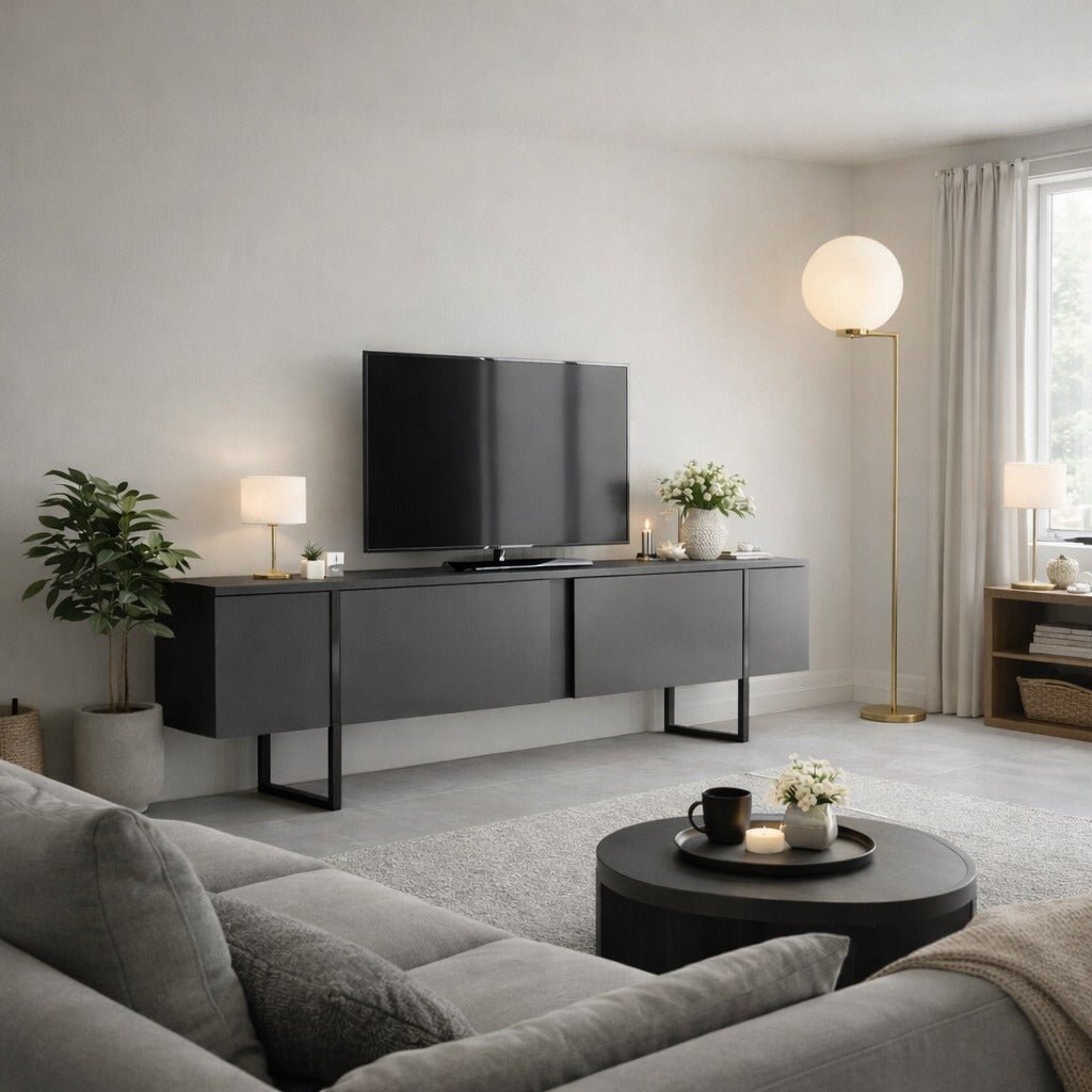 TV Møbel Luksus Antracit Sort Melamin 180x50x30 cm