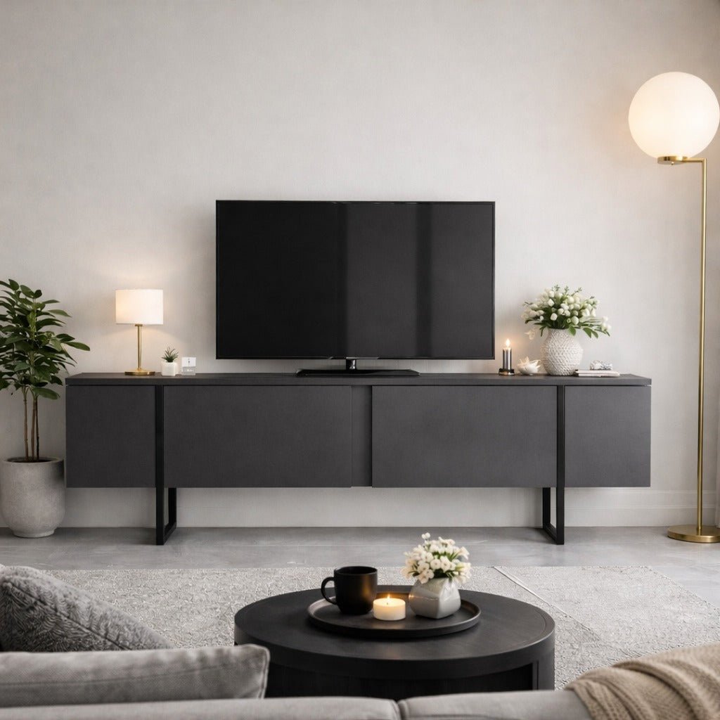 TV Møbel Luksus Antracit Sort Melamin 180x50x30 cm