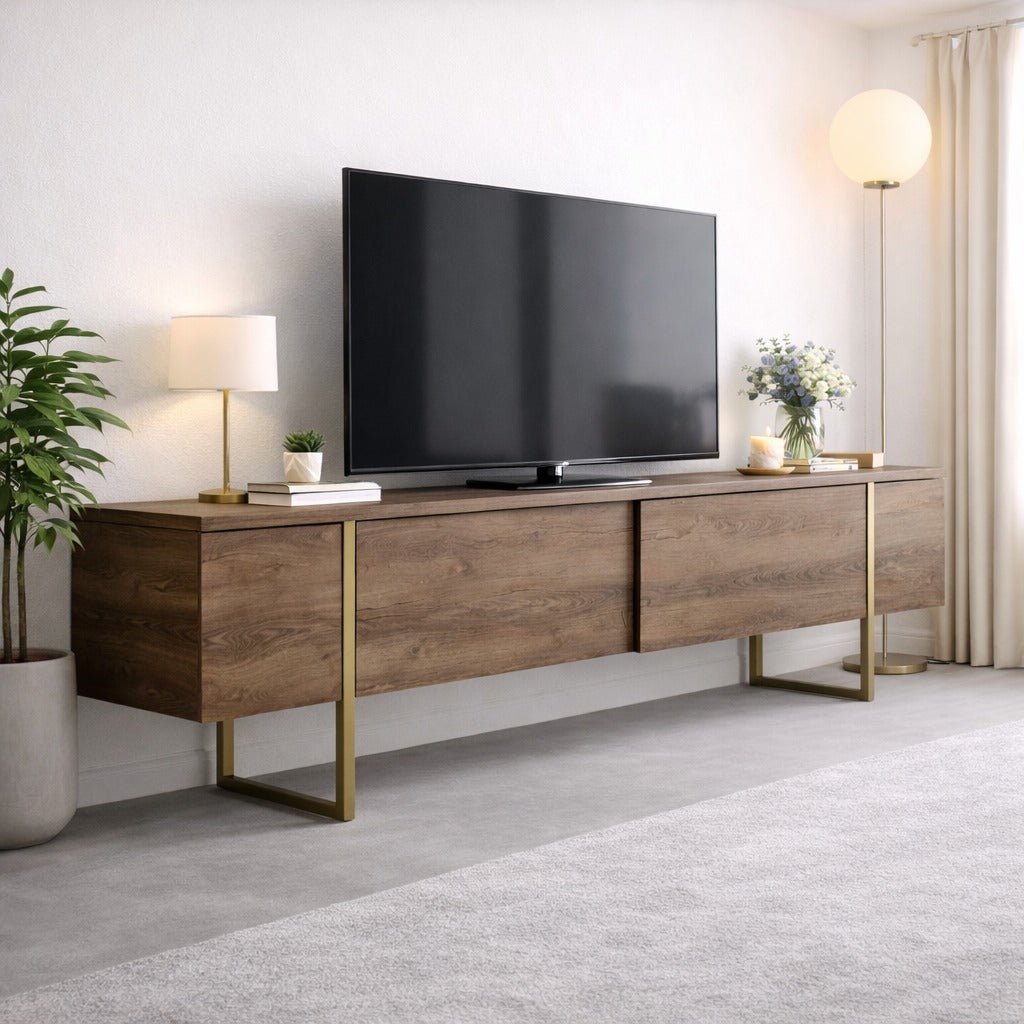 TV Møbel Luksus Valnød Guld Melamin 180x50x30 cm