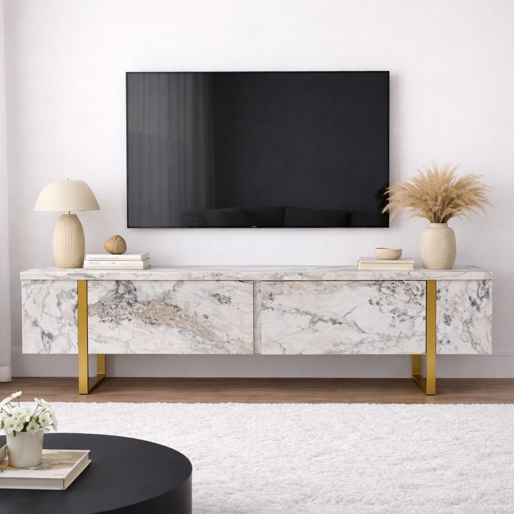 TV Møbel Marmor Melamin Guld Ramme Blitz 50x180x29,5 cm