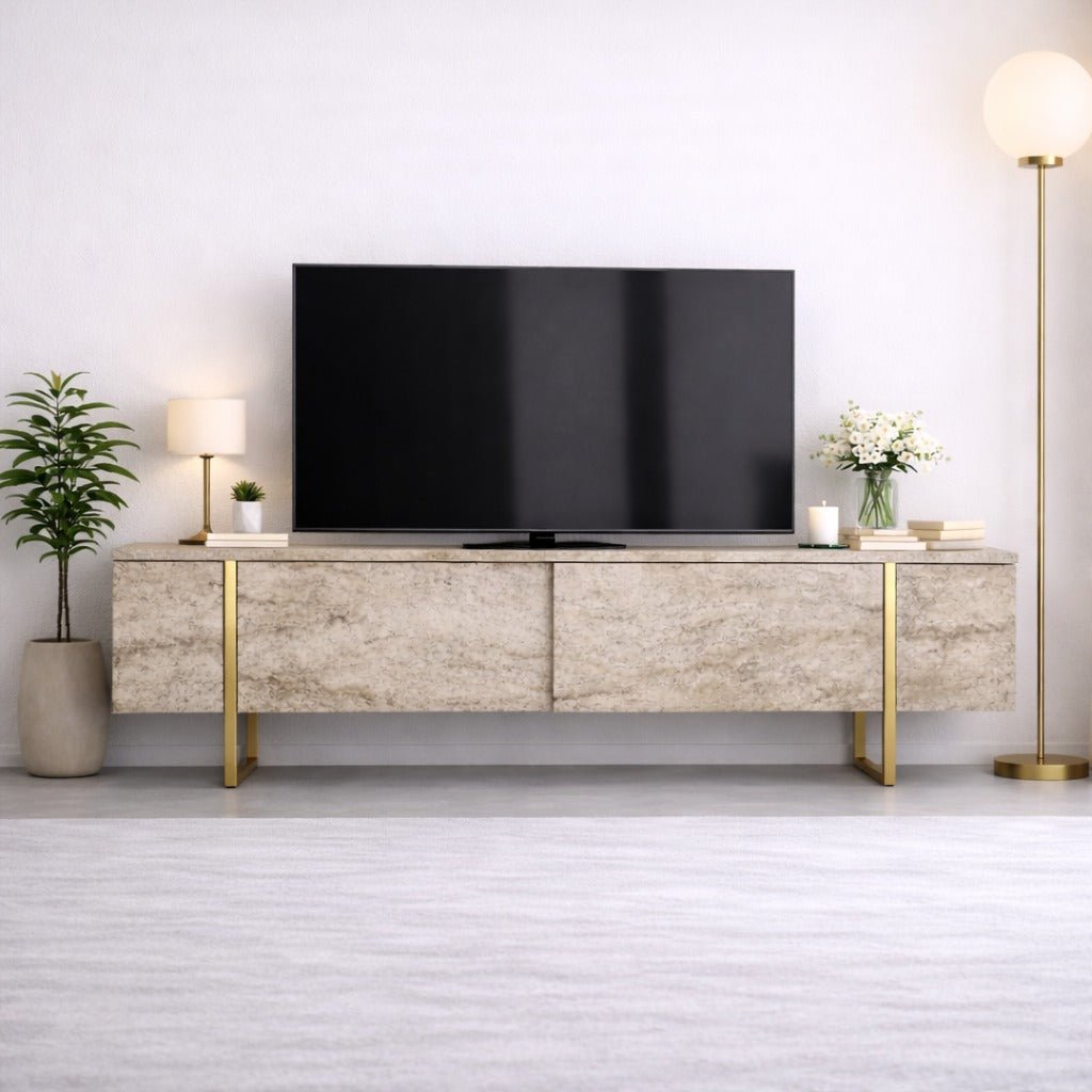 TV Møbler Travertin Luksus 180x50x30 - Gylden Ramme