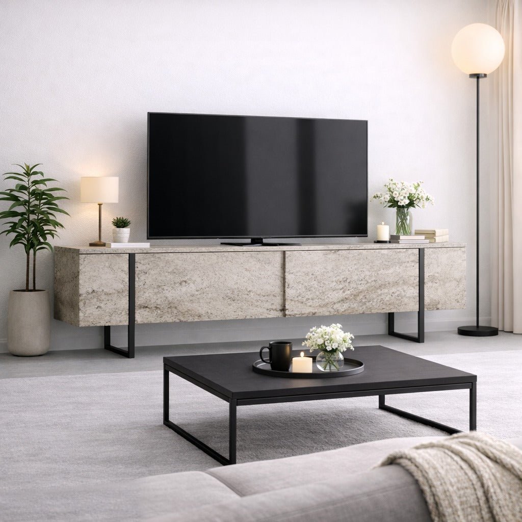 TV Møbler Travertin Luksus 180x50x30 - Sort Stel