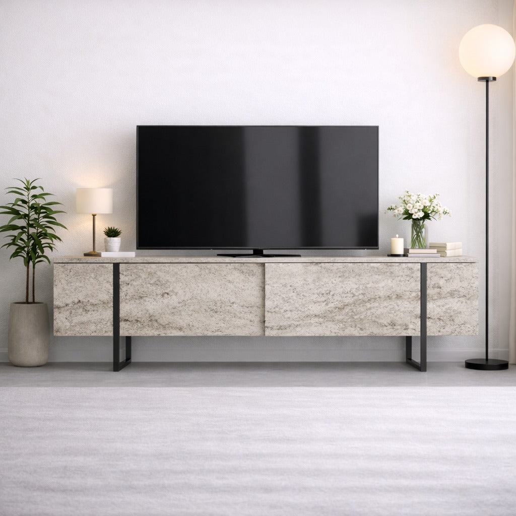 TV Møbler Travertin Luksus 180x50x30 - Sort Stel