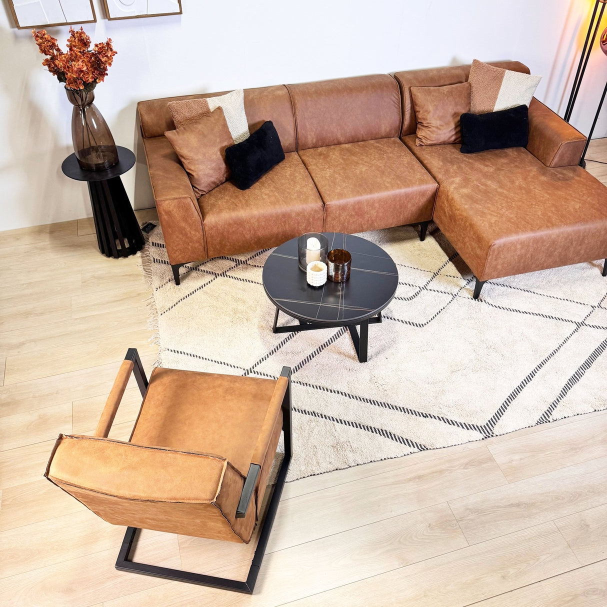 Fauteuils - Industriële fauteuil cognac eco - leer Tiger - Dimehouse