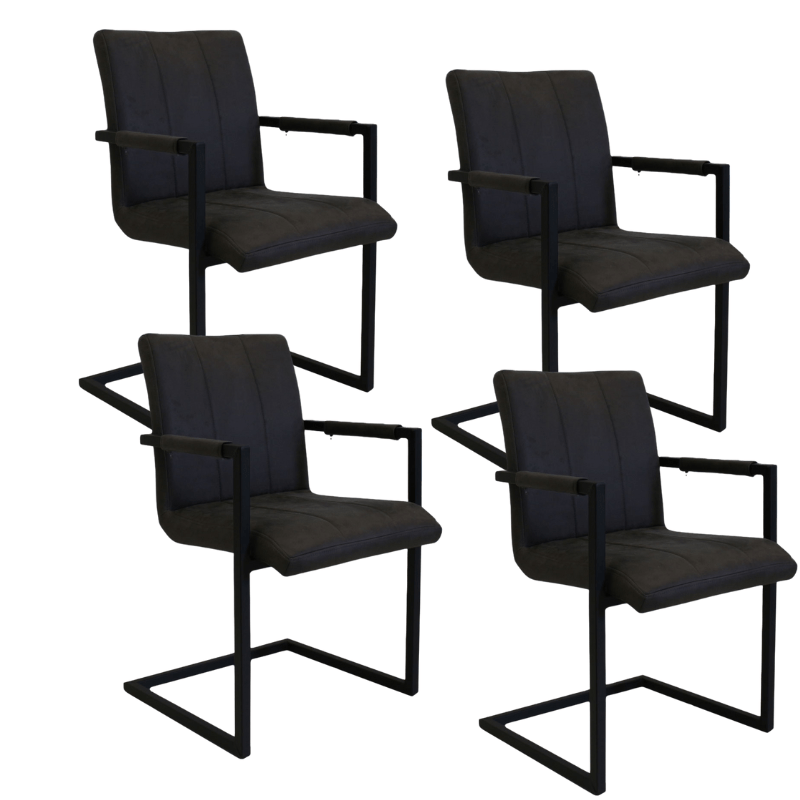 Sæt med 4 industrielle spisestuestole Jackson antracit - mikrofiber - med armlæn