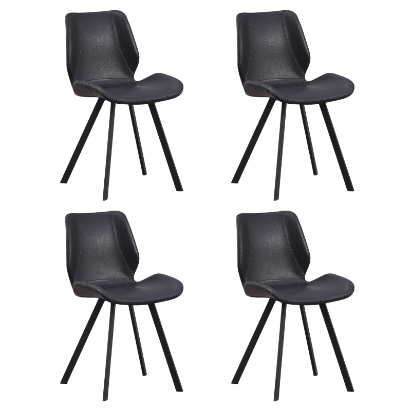 Eetkamerstoelen - Set van 4 Eetkamerstoelen Industrieel Zwart Kunstleer Barry - Zonder Armleuningen - Dimehouse