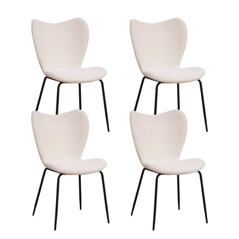 Eetkamerstoelen - Set van 4 Eetkamerstoelen Sia Crème Bouclé Stof - Zonder Armleuningen - Dimehouse