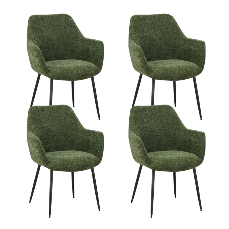 Eetkamerstoelen - Set van 4 Eetkamerstoelen Sev Groen Chenille Stof - Met Armleuning - Dimehouse