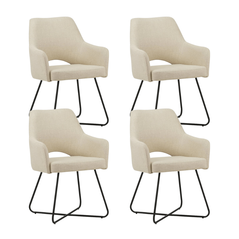 Eetkamerstoelen - Set van 4 Eetkamerstoelen Suzy Beige Stof - Met Armleuning - Dimehouse