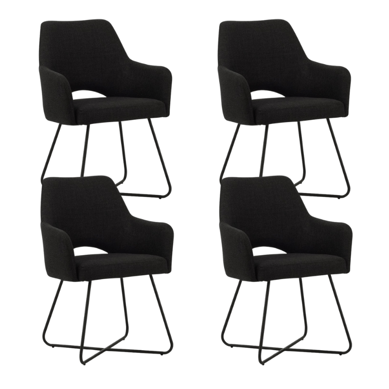 Eetkamerstoelen - Set van 4 Eetkamerstoelen Suzy Zwart Stof - Met Armleuning - Dimehouse