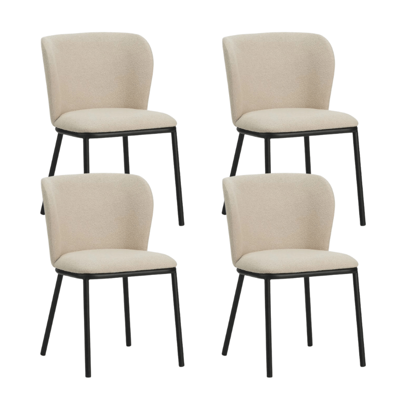 Sæt med 4 Tess Spisestuestole Beige Bouclé Stof - Uden Armlæn