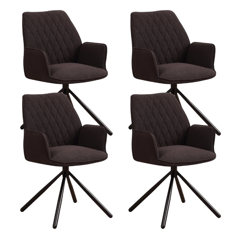 Eetkamerstoelen - Set van 4 Draaibare Eetkamerstoelen Novan Bruin Bouclé – 180° Draaibaar - Dimehouse