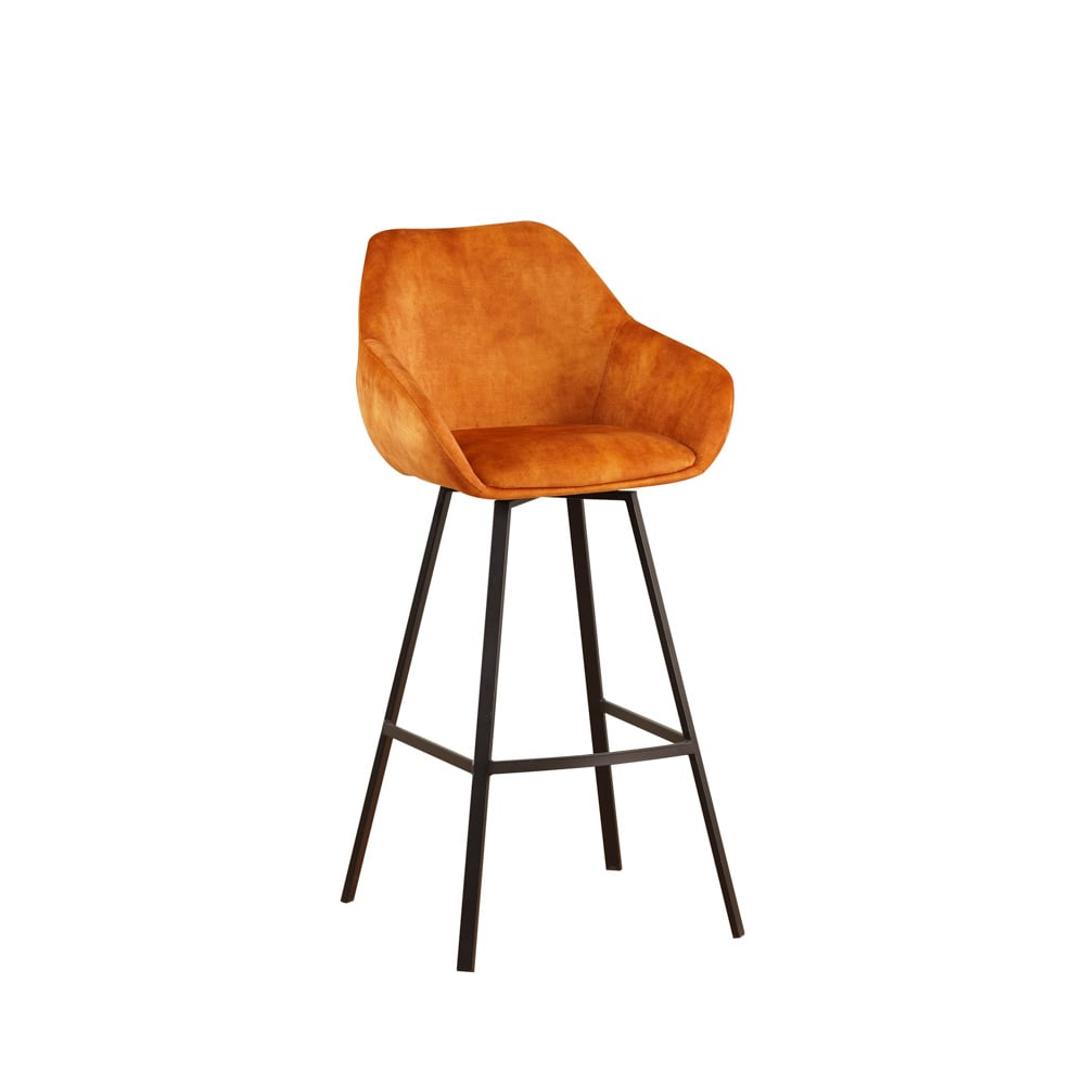 Barstol Elise Velvet Dimehouse Cognac LxBxH 95x59x57 Velvet White foto diagonalt set forfra