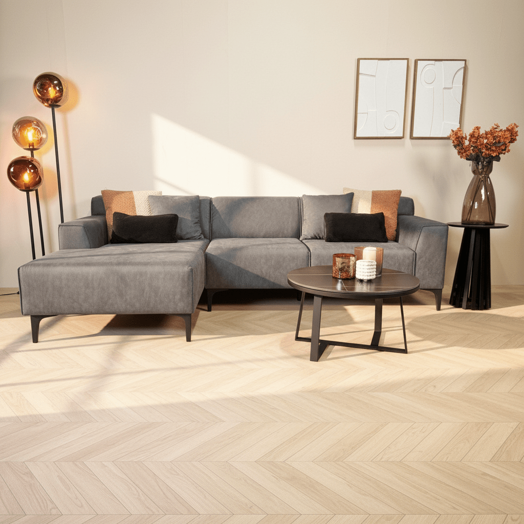 Hjørnesofa med kompakt lounge antracit mikrovelour Davidson - venstre