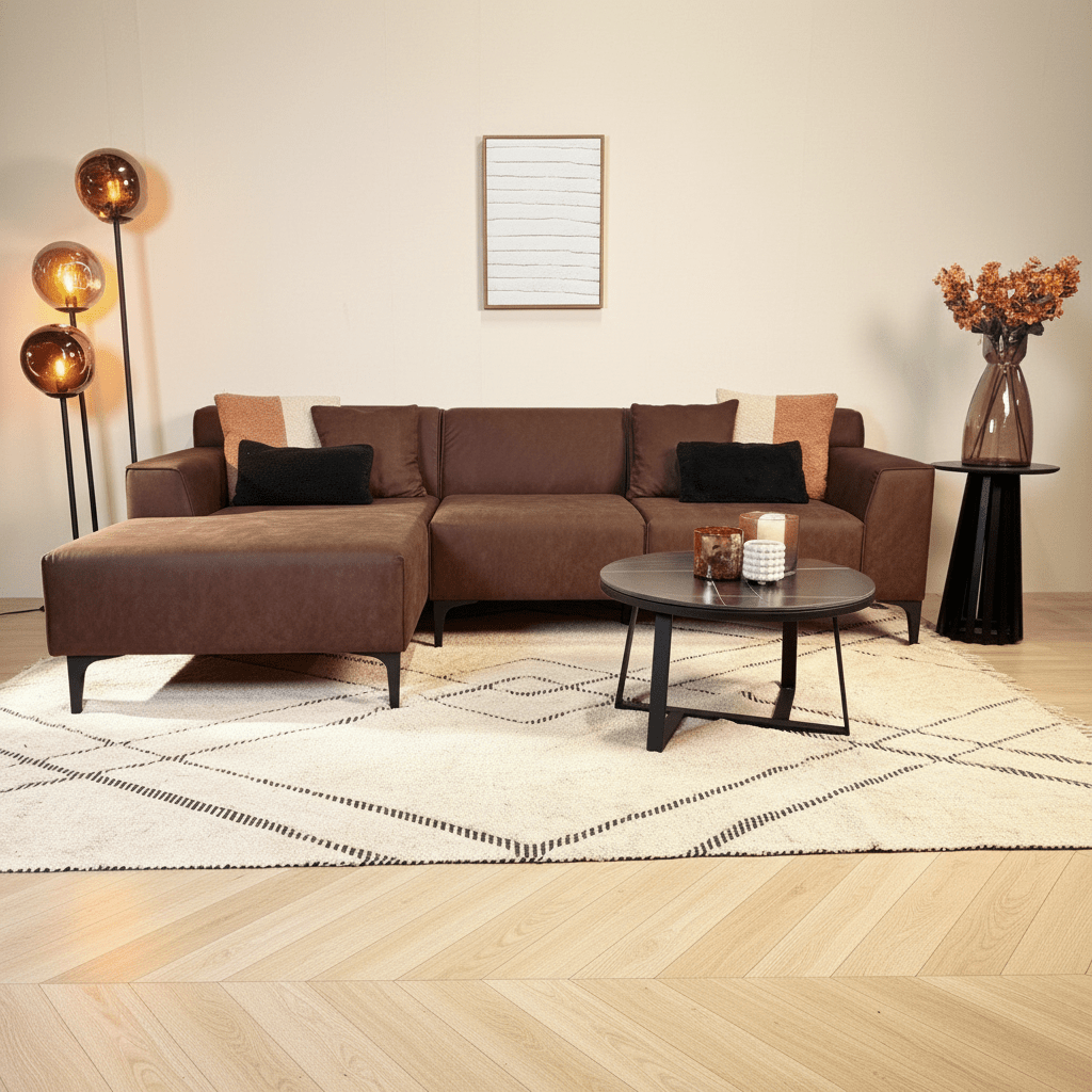 Hjørnesofa med kompakt lounge brunt microfiber Davidson - venstre