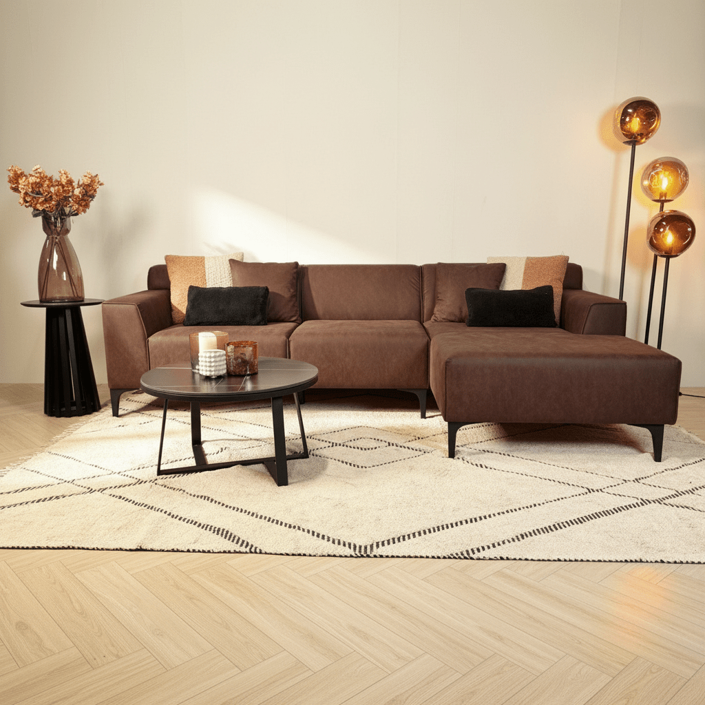 Hjørnesofa med kompakt lounge brunt mikrofiber Davidson - højre