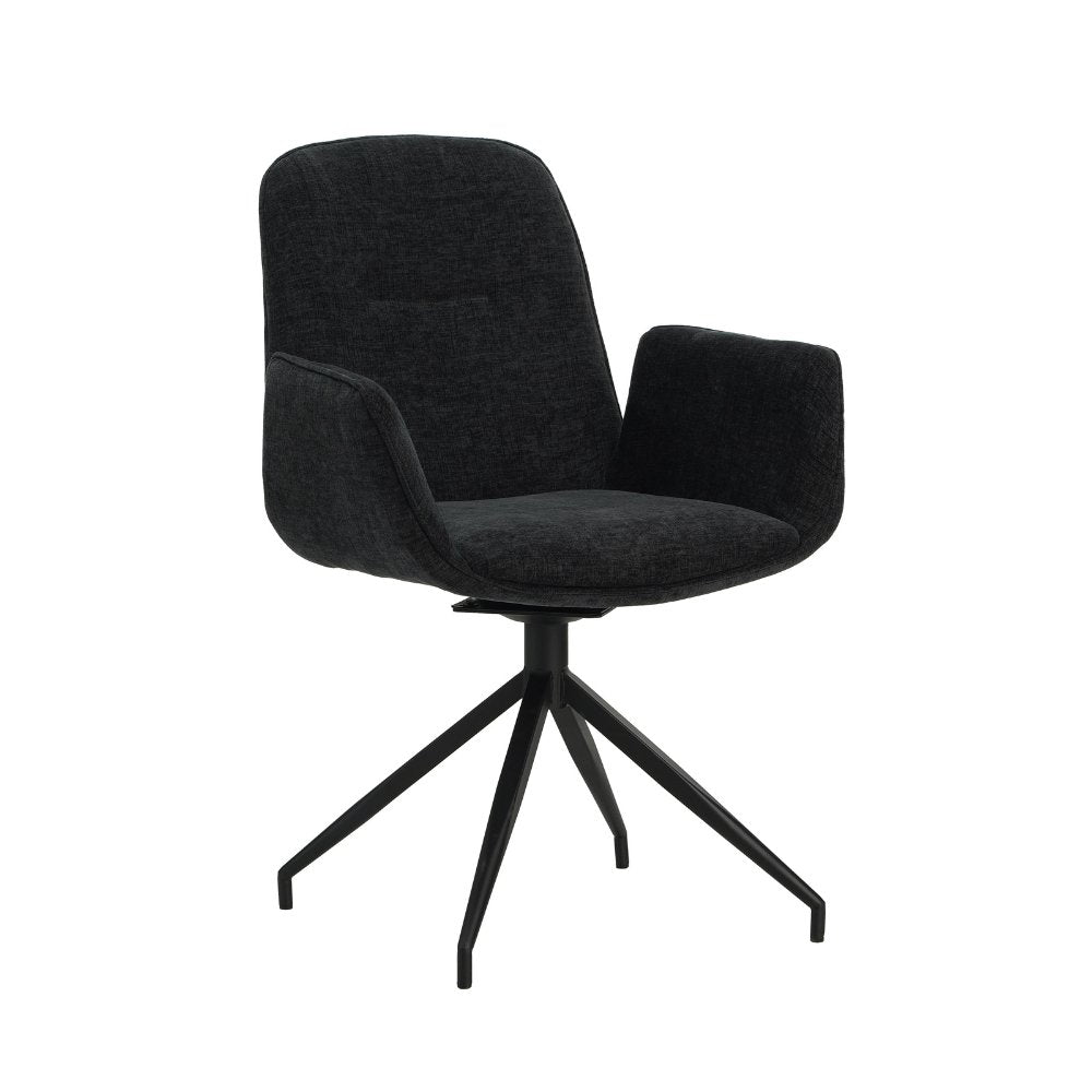 Nela spisestuestol Dimehouse Sort LxBxH 64x64x52 Stof Hvid foto diagonalt set forfra