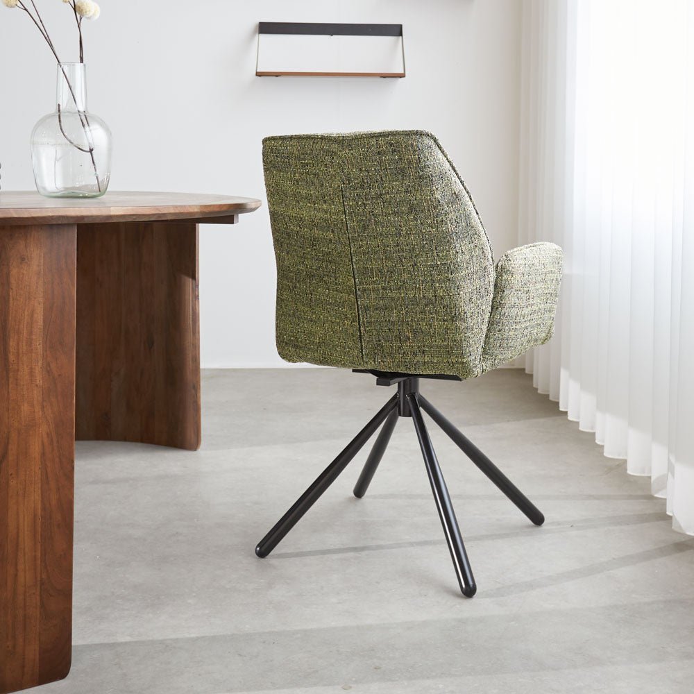 Spisestuestol Novan chenille Dimehouse Grøn LxBxH 71x64x56 Stof Atmosfærisk foto diagonalt set bagfra