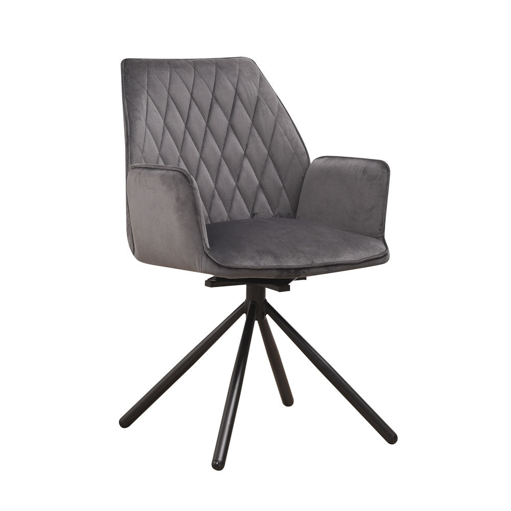 Spisestuestol Novan fløjl Dimehouse Antracit LxBxH 71x64x56 Stof Hvid foto diagonalt set forfra