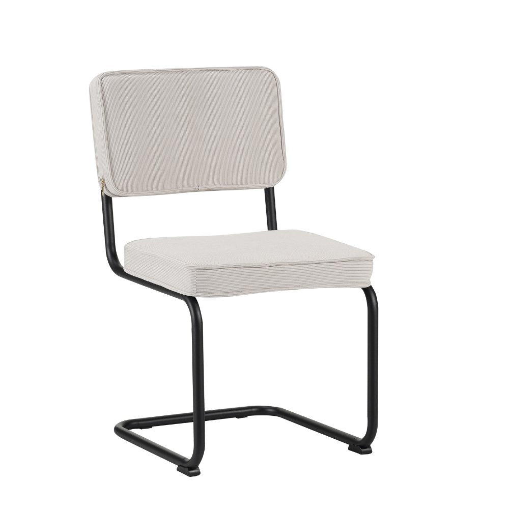 Spisestuestol Remo ribbet stof Dimehouse Beige LxBxH 56x55x52 Rib stof Hvid foto diagonalt set forfra