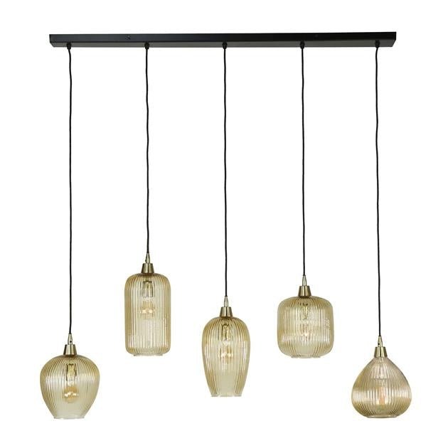 Hængelampe Ella DH Interiør Ravfarvet glas LxBxH 127x48x27 Ravfarvet glas Hvidt foto set forfra
