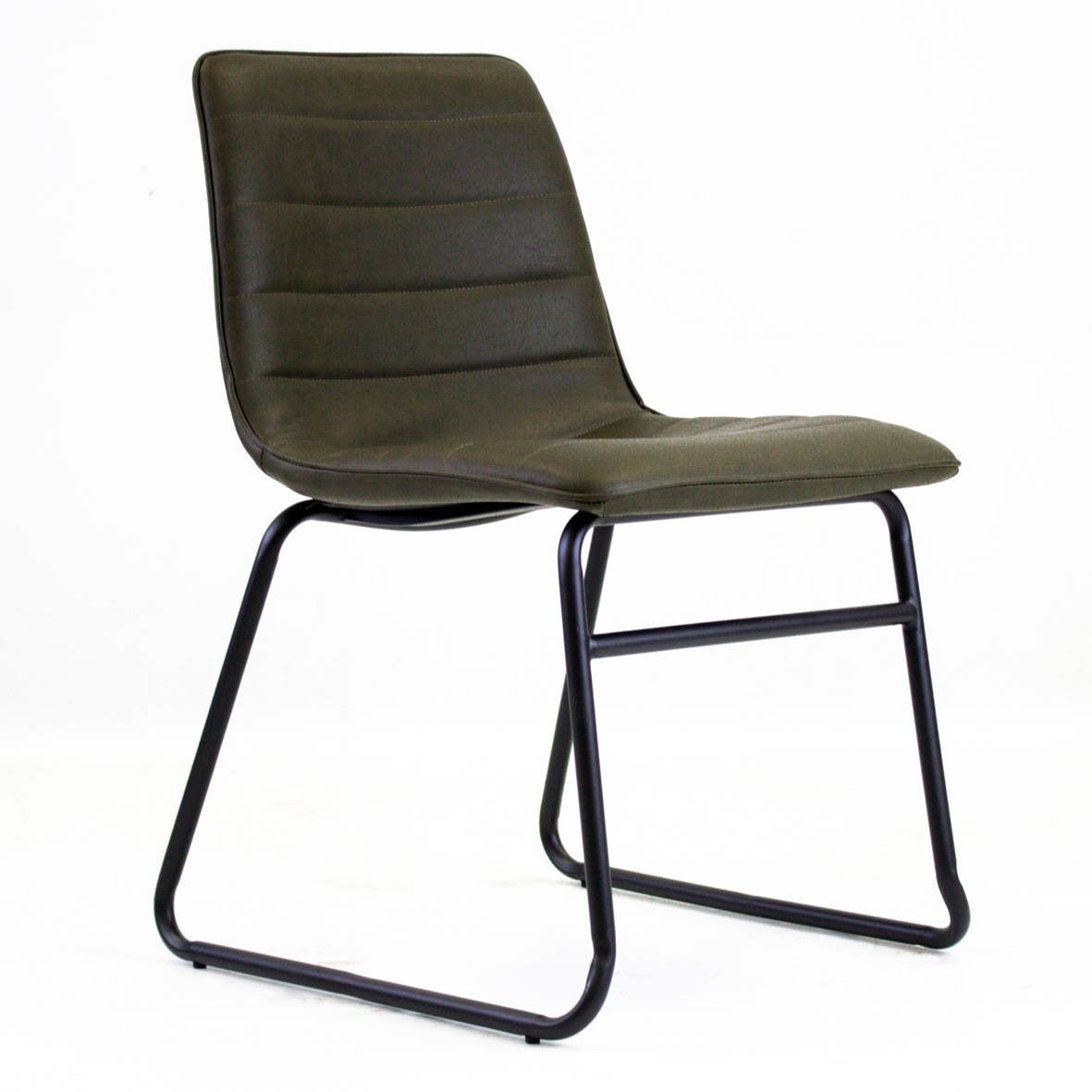 Spisestuestol Mark Dimehouse Grøn LxBxH 74x56x54 Kunstlæder Hvid foto diagonalt set forfra