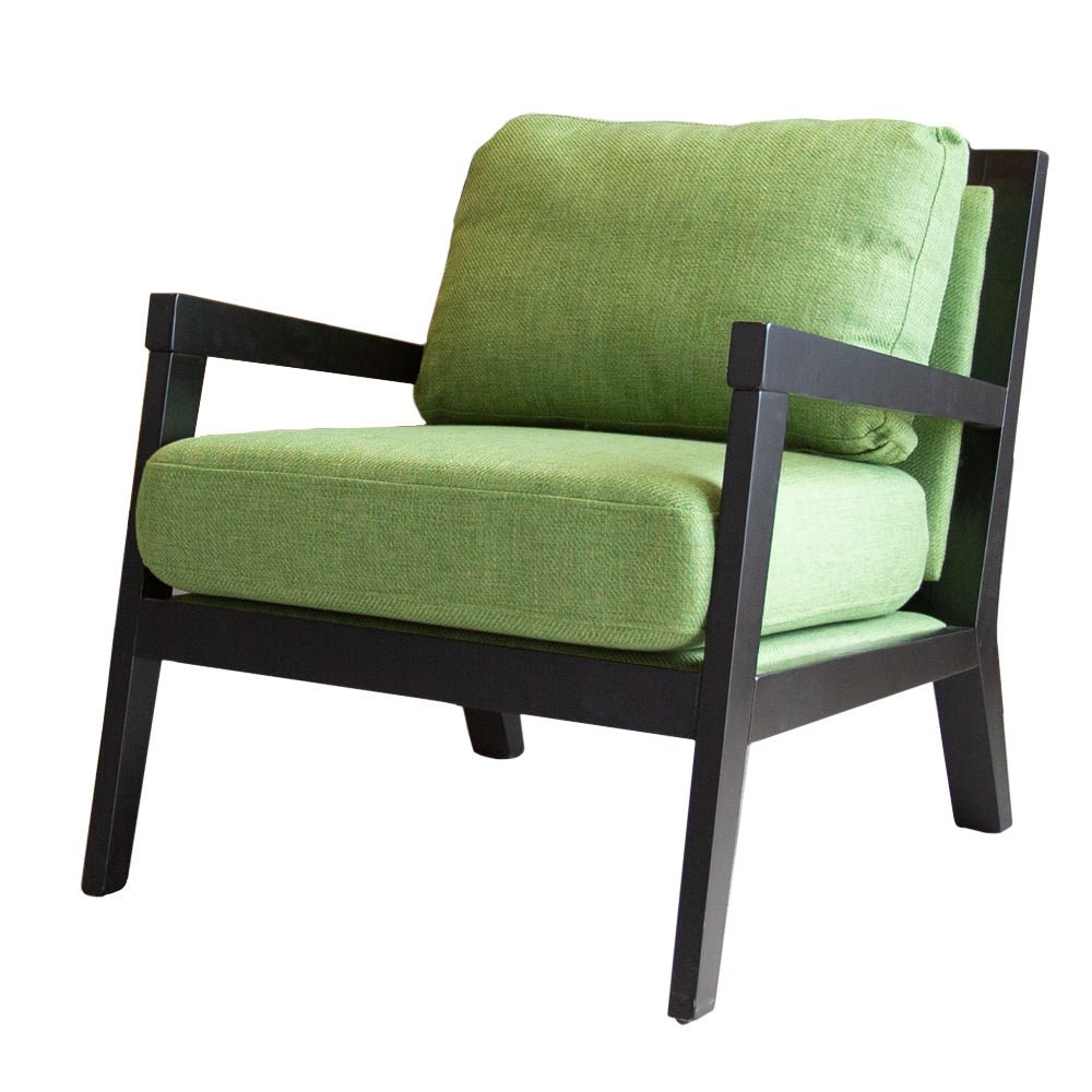 Lænestol Morris Dimehouse Grøn LxBxH 111x86x72 Stof Hvid foto diagonalt set forfra