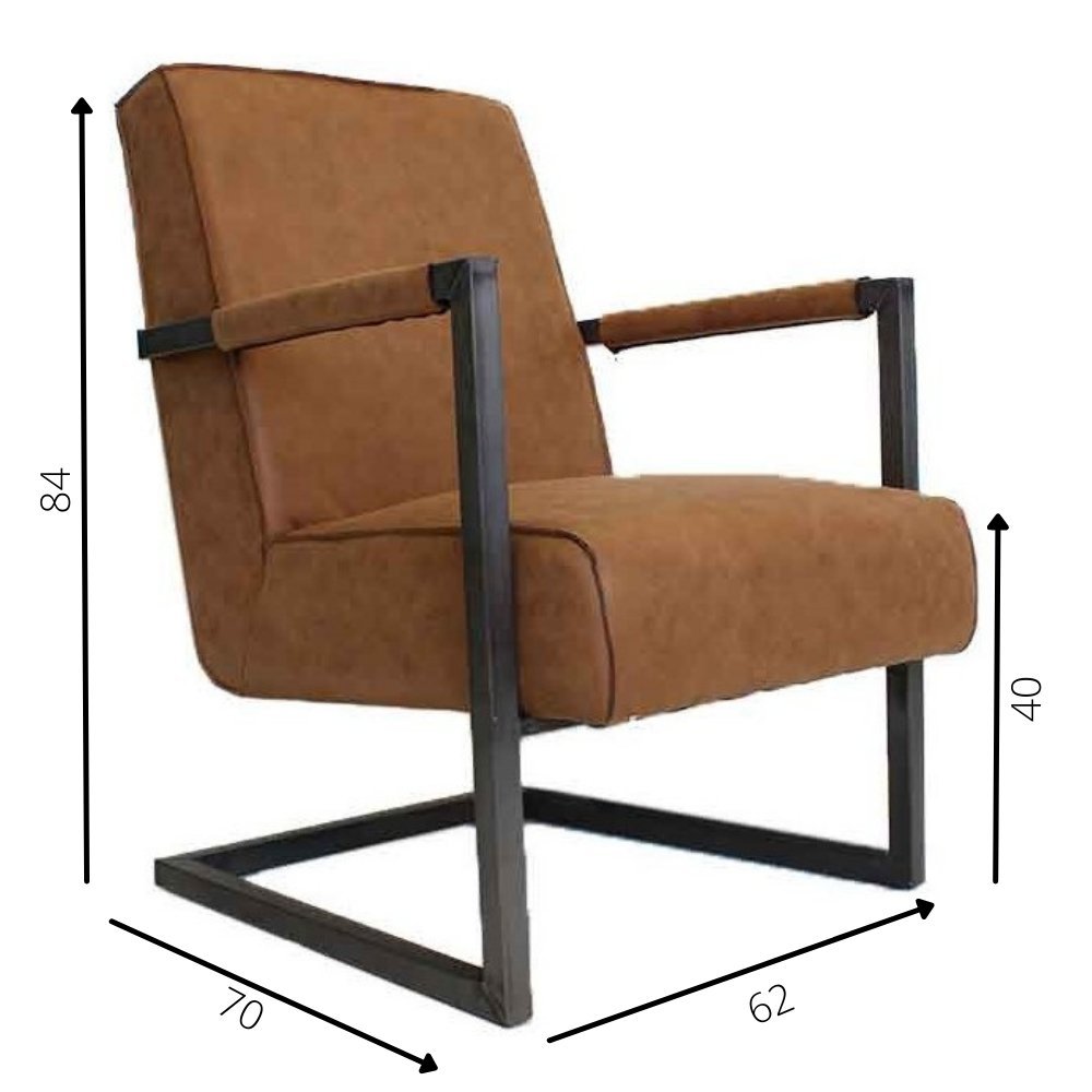 Lænestol Tiger Dimehouse Cognac LxBxH 69x58x41 Øko-læder Hvid fotostørrelsesangivelse