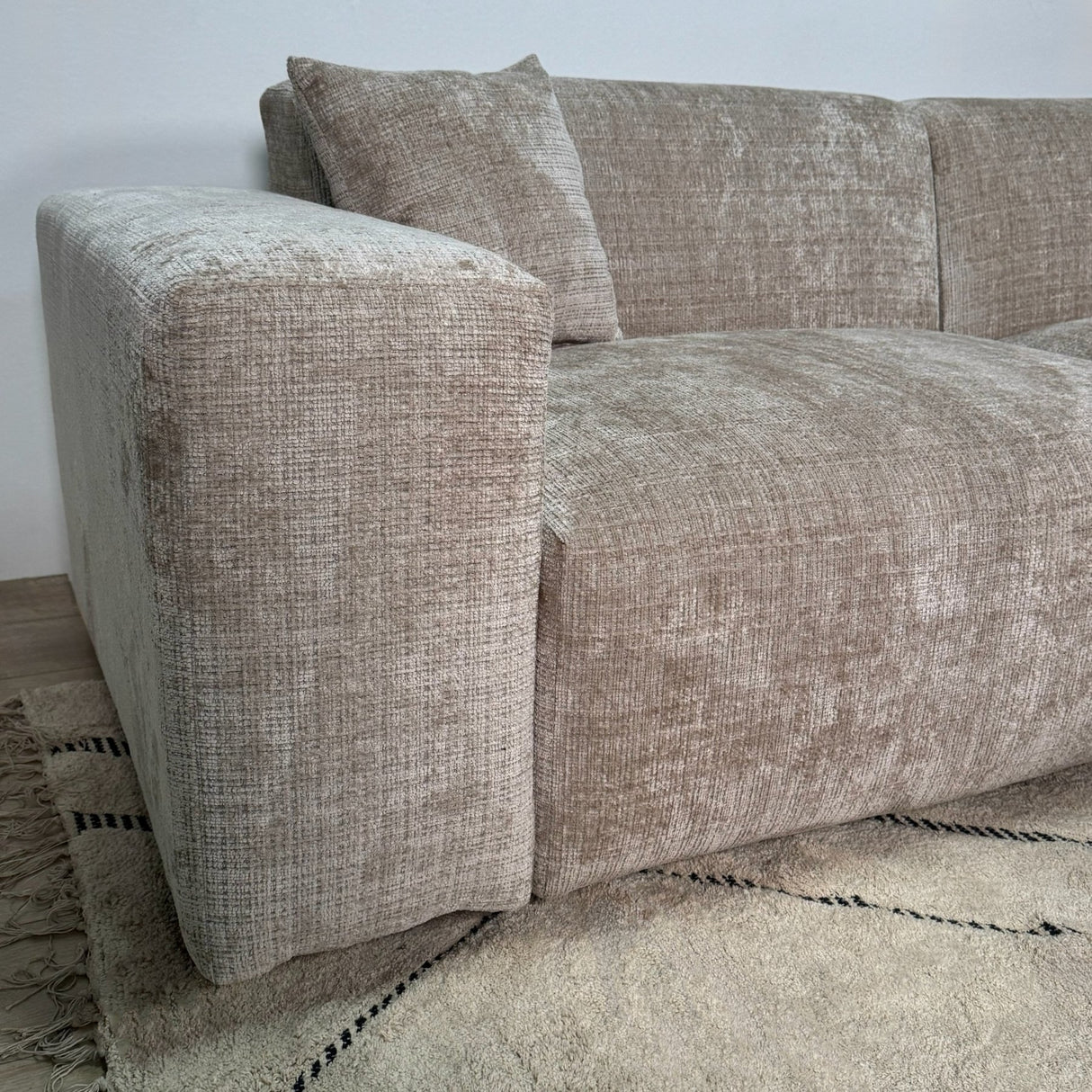 Hoekbank beige chenille Wayne 264 cm - hoek links en rechts monteerbaar