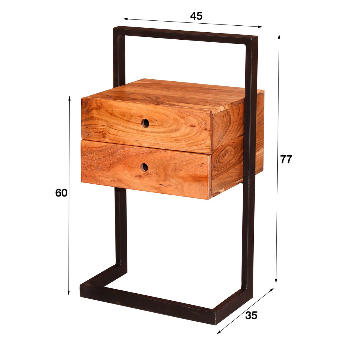 Sengebord Camila 2L DH Interiør Akacie LxBxH 82x50x30 Akacietræ Hvid fotostørrelsesangivelse